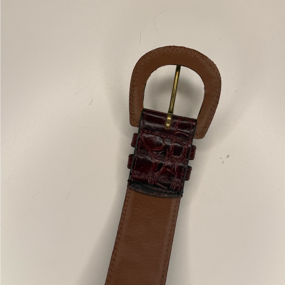 Vintage Talbots Italian Leather Oxblood Croc Embossed Waist Belt Small 80s 90s - Picture 5 of 8